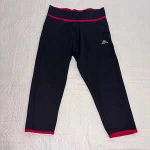 Adidas Climalite capri Leggings Black Pink Trim Workout Pants Womens Small